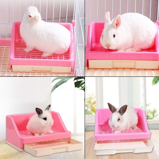 kathson Rabbit Litter Box Trainer Small Animal Potty Corner Toilet with Drawer Pet Cage Pan Litter Bedding Box for Adult Guinea Pig Hamster Bunny Ferret Galesaur Mouse Squirrel (Pink)
