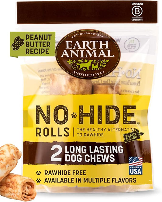 Earth Animal No Hide Small Long Lasting Dog Chew Rolls, Peanut Butter - 2 Count