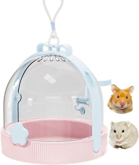 TUTU&LELE Small Animal Carrier, Travel Carry-Out Cage with Warm Plush Pads and Water Bottle can be Carried Both by Hand and Crossbody, Suitable for Dwarf Hamsters, mice, Hamsters (Blue)