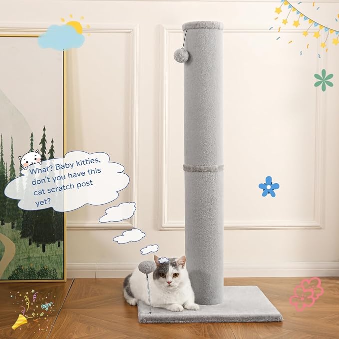 Cat Scratching Post Carpet Scratching Post 40" for Indoor Cats, Tall Cat Scratch Post, Carpet Cats Scratcher with Replaceable Toys, Sturdy Base, Large, White Gray