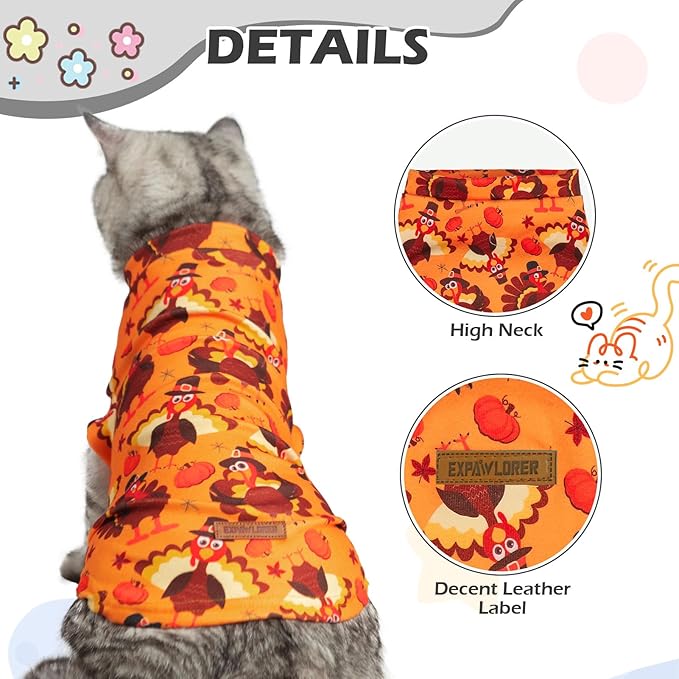 EXPAWLORER Thanksgiving Cat Sweater - Sweaters for Cats Only Soft Warm Pet Clothes, Fall and Winter Turkey Coat Pullover Design, Fleece Sweatshirt Clothing Also for Puppy Small Dogs, Small