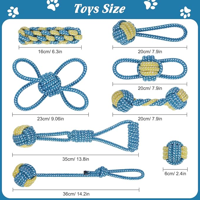 ETACCU 8 Pack Dog Rope Toys for Puppy & Small Dogs , Puppy Rope Toy for Aggressive Chewers, Indestructible,Keeping Dogs from Being Bored- Blue