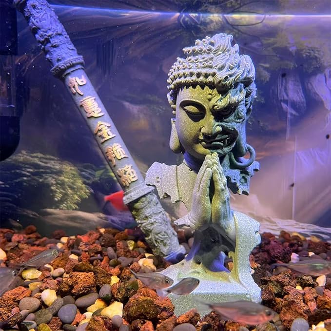 livelyfish Meditating Buddha Statue Zen Garden Statues Sandstone Thinker Buddha Sculpture Figurine for Fish Tank Aquarium Home Decorations, Gift (C-Large)