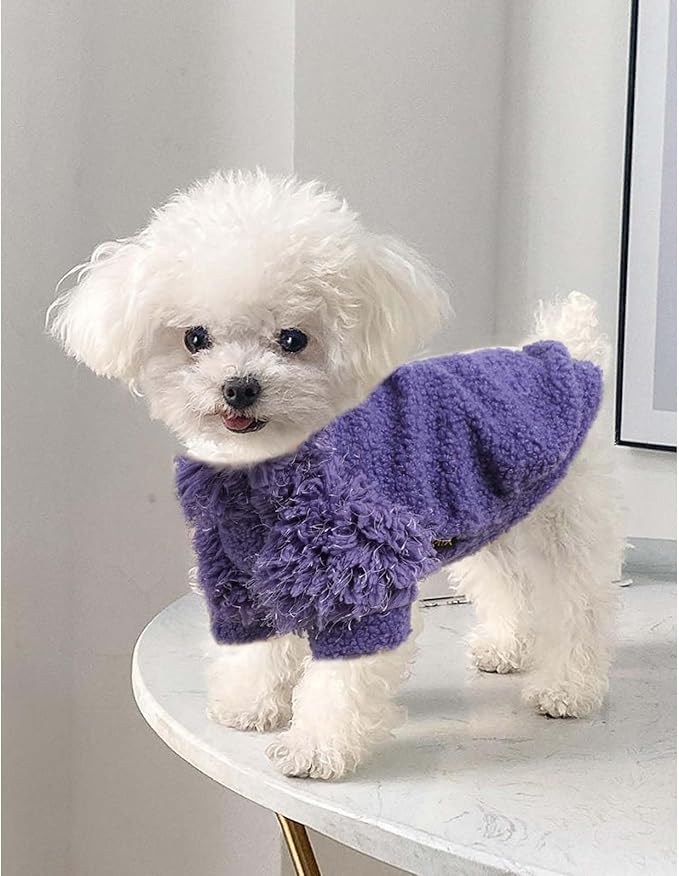 Dog Sweater for Small Dogs Girl Boy Dog Clothes Turtleneck Puppy Pullover XXS XS Chihuahua Sweatshirt Doggie Coats for Small Dogs Cat Outfit, Purple, S