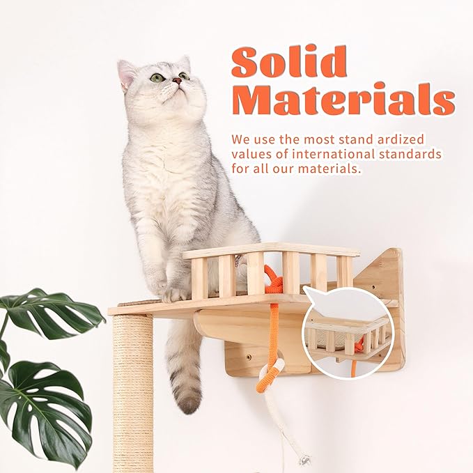 KVIDA Wall-Mounted Cat Tree for Large Cats – 7PCS Cat Wall Shelves with 3 Sisal Posts, Wide Perches & Lookout Tower, Vertical Climbing Cat Furniture for Indoor Cats to Scratch, Climb & Lounge