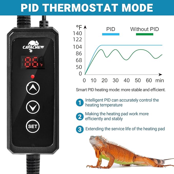 Reptile Heat Pad with Dimming Thermostat, 8" X 12" 16W Heating Pad Combo Set for 30-40 Gallon Reptile Tank, Under Tank Heater for Reptiles, Turtle, Snake, Lizard, Hermit Crab, Frogs, Seed