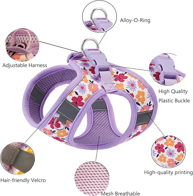 Small Dog Harness and Leash Set, Step in Dog Harness No Pull for Walking Running Training, Puppy Essentials for Dogs Cat Bunny, Adjustable Reflective Dog Vest Harness. (Purple, S)