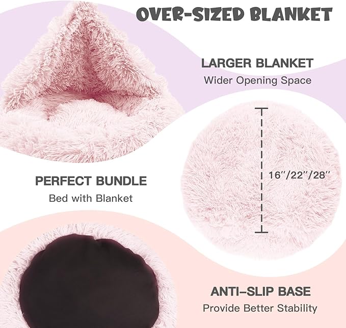 Himax Dog Beds for Medium Dogs, Pink Dog Bed with Blanket Attached, Calming Anti-Anxiety Fluffy Dogs Beds Washable (20"/26"/35")