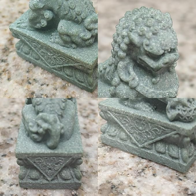 livelyfish Asian Fu Foo Dogs Pair of Two Guardian Lion Statues, Fish Tank Aquarium Sandstone Figurines Chinese Ornaments Feng Shui Decorations (M)