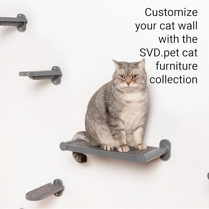 SVD.PET Cat Wall Shelves, 17" x 8" Wall Furniture with Felt Pad, Modern Design, Easy to Install & Clean, Cat Perch for Sleeping & Playing (Dark Grey)