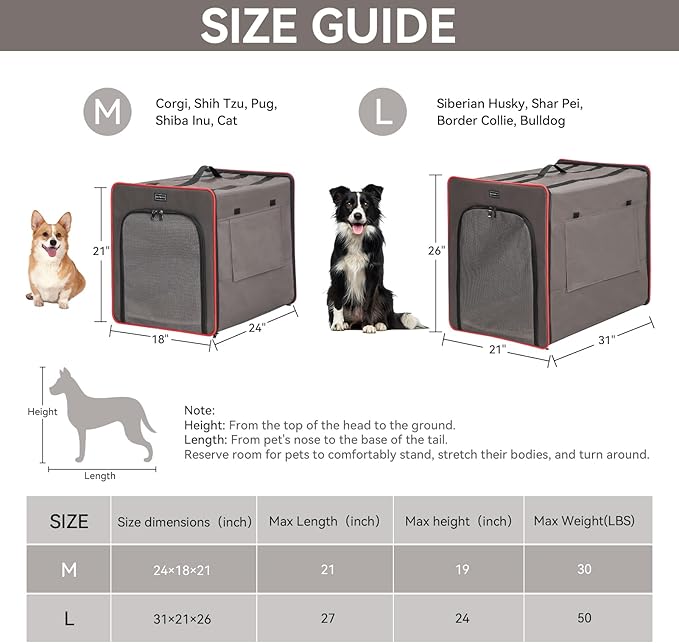 PETSFIT Collapsible Dog Crate, Portable Dog Crate - 31 Inch with Thicken Mat, Easy to Fold, Sturdy and Portable, Perfect for Traveling, Dog Travel Kennel Army Green