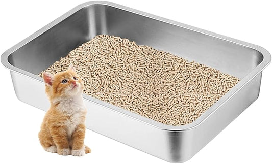 Stainless Steel Litter Box for Kittens,15.7"×11.8"×4" Mini Metal Litter Pan Low Entry for Small Kitten and Senior Cat,Kitty Shallow Litterbox for Guinea Pig,Puppy,Hamsters Toilet