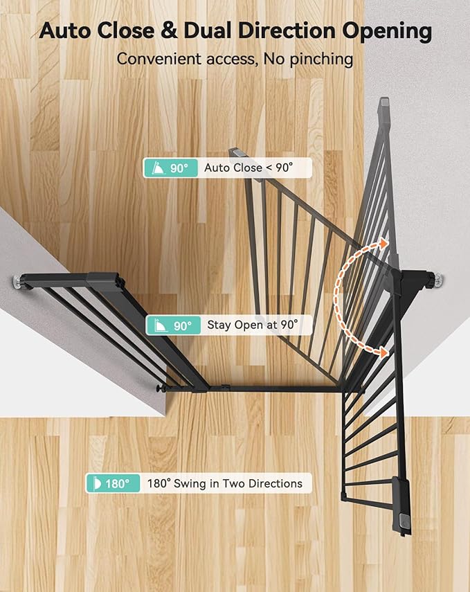 COMOMY 42" Extra Tall Baby Gate for Stairs Doorways, Fits Openings 29.5" to 40.6" Wide, Auto Close Sturdy Safety Dog Gate for House, Pressure Mounted Easy Walk Through Pet Gate with Door, Black