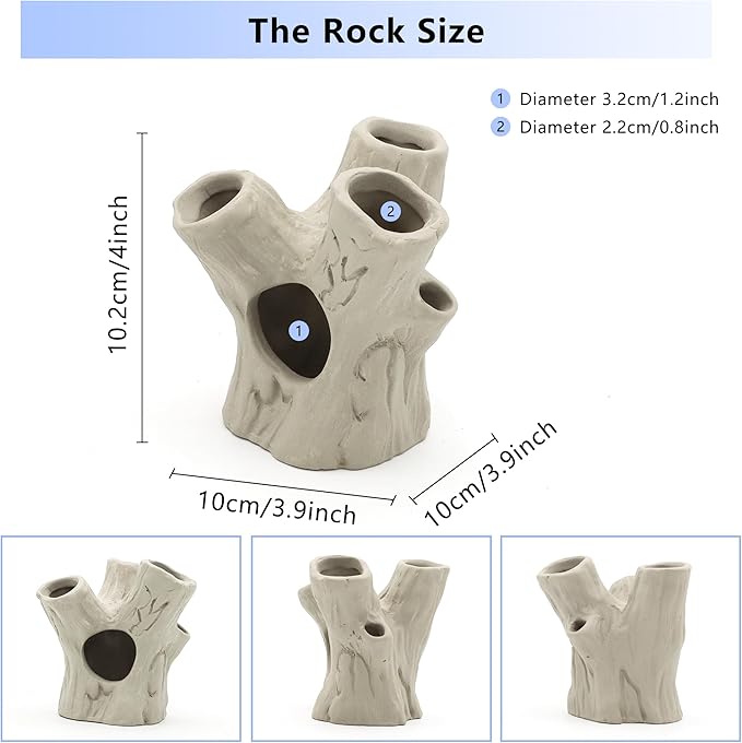 Aquarium Decorations Ceramic Artificial Stump Cave,Betta Fish Tank Accessories Hollow Tree Stump Decor 3-Piece Set