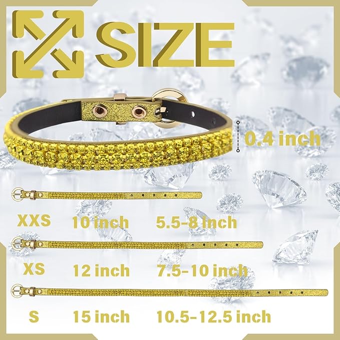 PEARLY JUN Rhinestone Dog Collars for Small Dogs Cat, XXS Yellow Bling Diamond Cat Collar Cute Luxury Crystal Pet Puppy