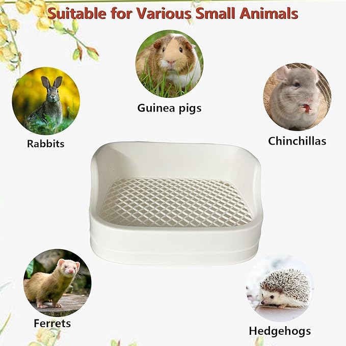 Tfwadmx Rabbit Litter Box Bunny Potty Training Litter Boxes Guinea Pig Corner Bedding Box Small Animal Toilet for Ferret,Chinchilla,Galesaur(White)