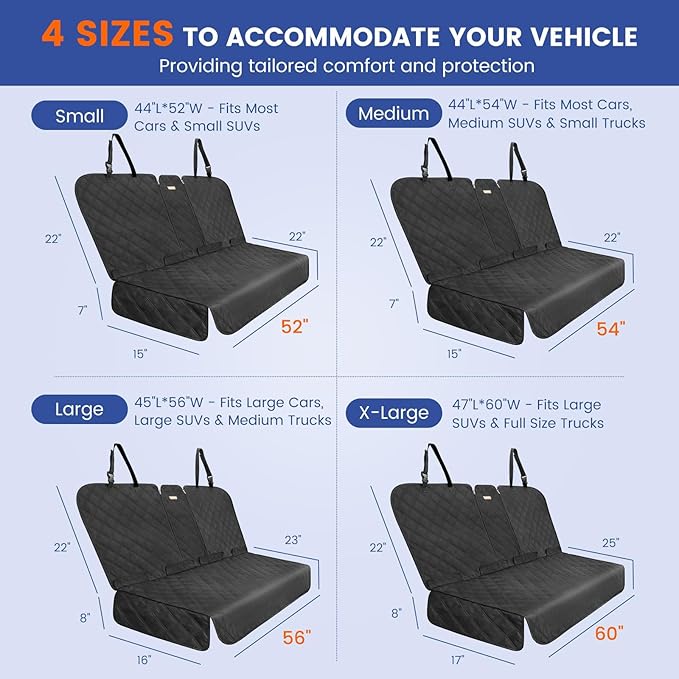 Back Seat Cover for Large SUVs/Trucks Rear Split Bench - Heavy-Duty 900D Waterproof Non-Slip Car Seat Protector for Messy Pet Dogs & Kids, Easy Clean(Black)