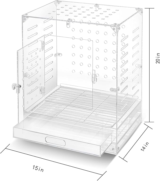 Clear Acrylic Bird Cage for Small Birds, Transparent Display Habitat for Finch, Canary, Parakeet - Easy to Clean & Assemble (9x12x15in)
