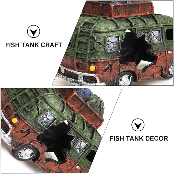 Aquarium Resin Ornament Car Wreckage for Fish Tank Underwater Landscape Decoration Hiding Cave Hideouts House Plants Supplies Decor Accessories