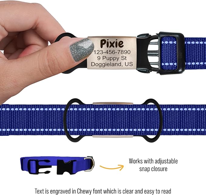 Custom Slide On Pet Tag ID, Fancy Silent Dogs & Cats Personalized No Jingle Engraved Identification Name & Phone Charm for Collar & Harnesses, No Noise for Puppies, Kitties, Horses & Animals