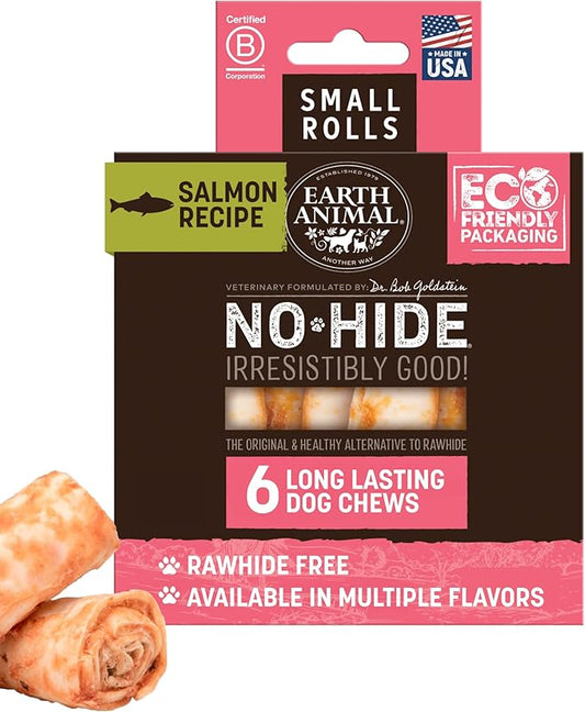 Earth Animal No Hide Small Long Lasting Dog Chew Rolls, Salmon - 6 Count