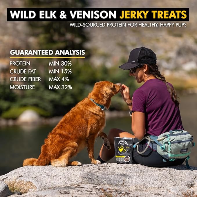 Venison Jerky Training Treats for Dogs – Elk & Deer Meat Protein Dog Treat High-Value Reward – All-Natural, No Fillers, Grain-Free, No Preservatives – 8 oz (2 Pack)