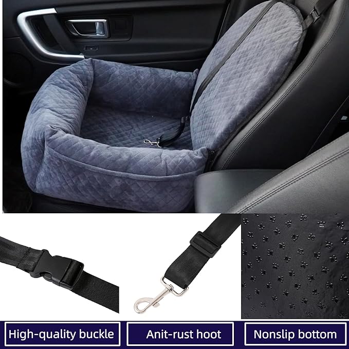 Luxury Dog Booster Seat - Safe & Comfortable Travel Bed for Small/Medium Dogs - Easy to Clean, Thickened Memory Foam Filling