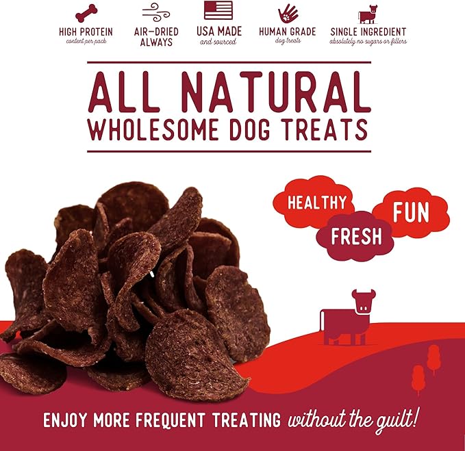 Beg & Barker Beef Chips for Dogs (8 Ounce, Pack of 1) - Single Ingredient Dog Treats Made for Large & Small Dogs Protein Human Grade Dog Treats Made from Real Meat Beef, Made in USA