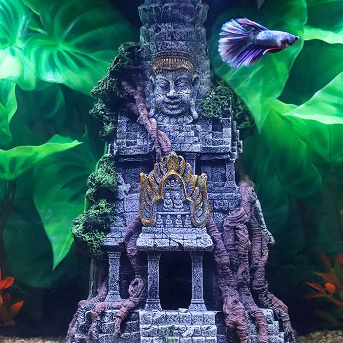 SLOCME Aquarium Large Angkor Wat Buddha Statue Temple Decorations - Angkor Buddha Decor Fish Tank Large Statue Ornament
