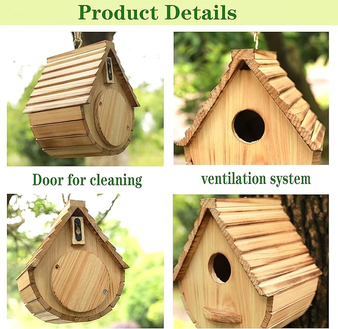 STARSWR Bird House for Outside,Bird Houses Outdoor, Natural Wooden Bird House Clearance Bluebird Finch Cardinals Hanging Birdhouse for Garden Viewing