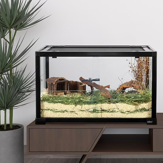 OiiBO Reptile Tank Terrarium 24" x 16" x 16", 2 in 1 Reptile Habitat Terrarium with Front Sliding Doors Screen Ventilation for Lizard Gecko Tortoise
