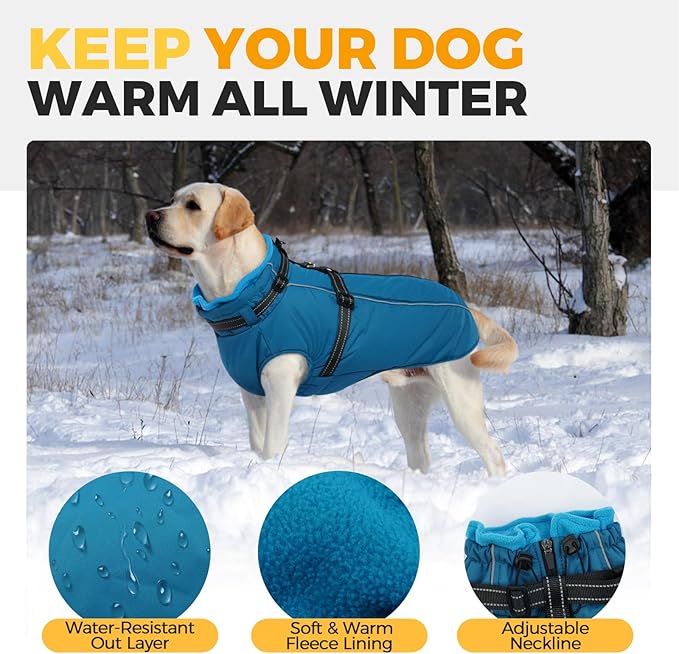Lelepet Waterproof Dog Jacket with Harness Built in Warm Dog Winter Coat, Reflective Fleece Jacket Jacket, Dogs Coats for Small Dogs, Thermal Pet Snowsuit for Cold Weather Chihuahua, Maltese, Blue, XS