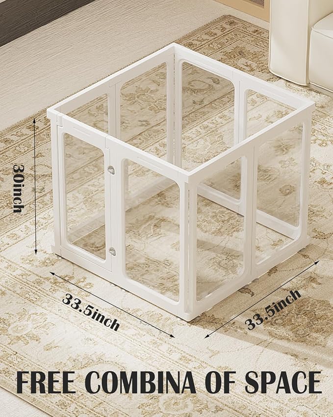 Clear Acrylic Dog Playpen Indoors, Sturdy Dog Play Pen with Door - 10 Panels, 30 Inch High, Easy Assembly, Puppy Playpen for Small and Medium Pets