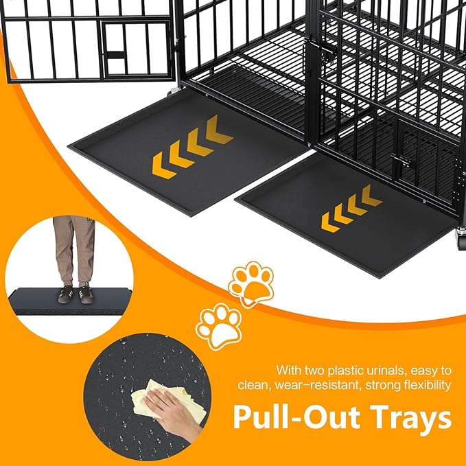 54 Inch Metal Dog Crate for Large Dogs,Heavy Duty Dog Cage Kennel Indoor with Divider Panel,Lockable Wheels, Indestructible Drop Cages for Dogs with Removable Tray, Escape Proof Locks
