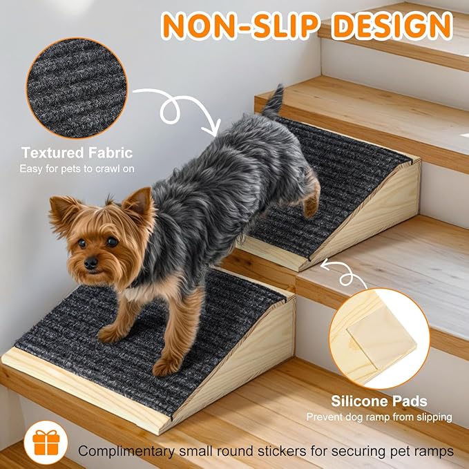 Dog Ramp for Stairs, Non-Slip Dog Stairs, Low-Angled Pet Ramps for Small Dogs and Cats, Medium Dogs, Step and Stair Assist for Injured and Older Pet, 4 Pack