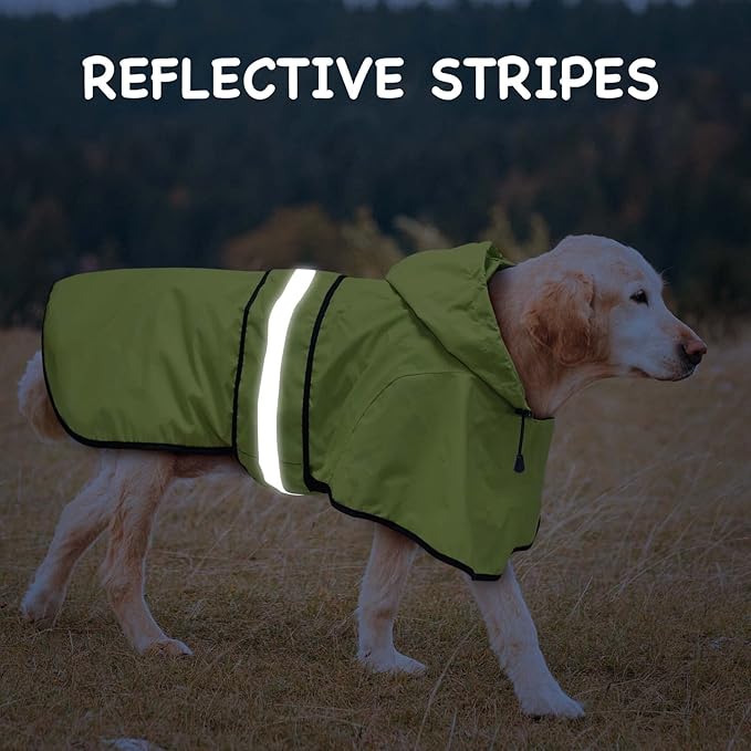 Hooded Dog Raincoat - Reflective Dog Rain Jacket Lightweight Waterproof Rain Coat for Small Medium Large Dogs (Small, Green)
