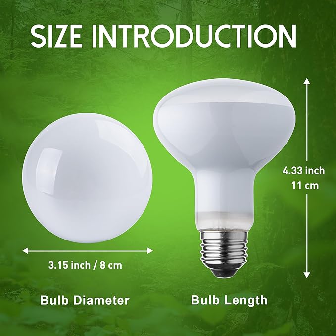 Reptile Heat Lamp Bulb, 100 Watt UVA Daylight Basking Spot Light for Bearded Dragon, Turtle, Lizard, Snake, Tortoise, Chameleon, Amphibians - 2 Pack