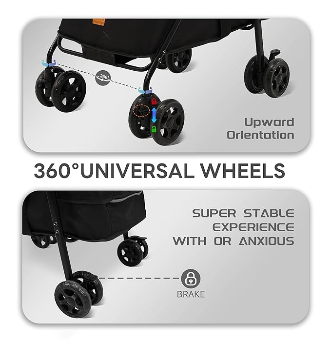 4 Wheels Pet Stroller,One-Click Folding Portable Folding Dog Cat Stroller,Sunshade, Storage Bag, Waterproof Oxford Fiber,Breathable and Visible Mesh for Small/Medium Pets up to 33 lbs,Black 