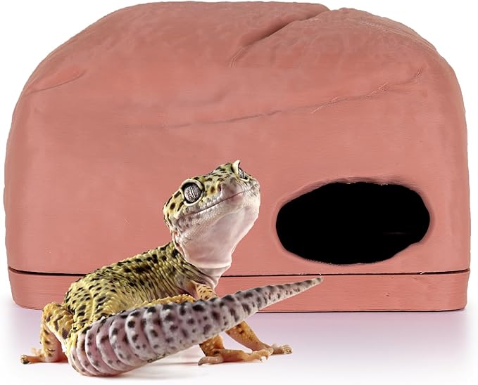 Gecko Cave Reptile Hide - Naturalistic Terrarium Shelter for Geckos, Lizards,Snakes, Bearded Dragons, Tortoises and Other Reptiles - Terracotta