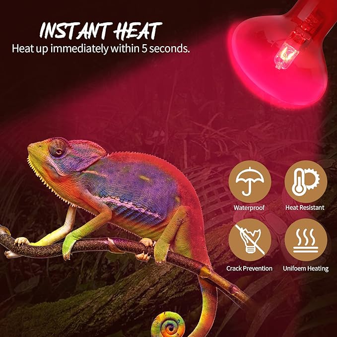 AOMRYOM 75W Infrared Basking Spot Heat Lamp Bulb Red Light Heat Bulbs for Pet Lizards Bearded Dragons Chameleons Snakes Reptiles & Amphibians - 2 Pack