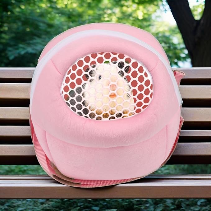Pet Carrier Backpack for Small Animals, Travel Handbag for Cat, Puppy, Guinea Pig, Hedgehog, Hamster (Pink, S)