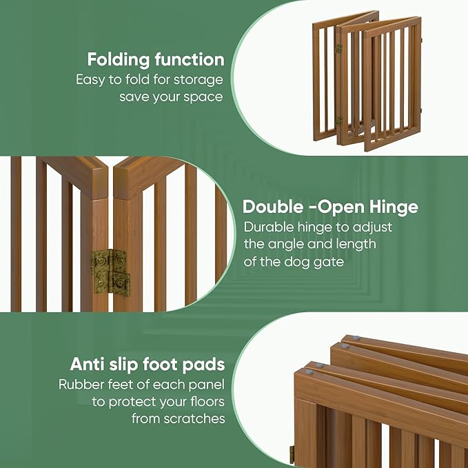 Dog Gate, Freestanding Dog Gates for Doorways, Foldable Dog Gate Indoor, Pet Gates for Doorways Bedroom, Puppy Gate with Metal Support Feet, Room Divider 4 Panels (Walnut)
