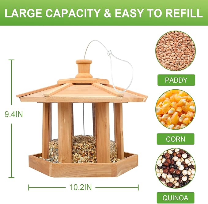 Bird Feeders for Outdoors Hanging Rain-Proof Roof Platform Wild Bird Feeder for Outdoors Garden Decoration (Large)