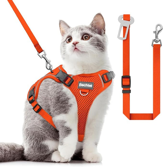 Cat Harness and Leash for Walking, 3 in 1 Adjustable Breathable Soft, Easy to Control Reflective Cat Harness Escape Proof, Cat Products, Orange, XS