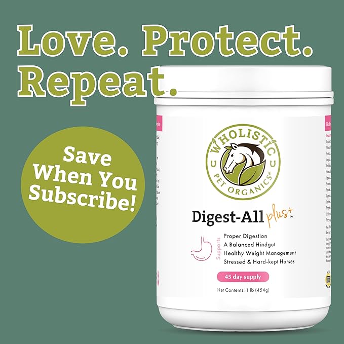 Wholistic Pet Organics Digest-All Plus: Horse Probiotics Powder - 1 Lb - Equine Probiotics and Prebiotics with Digestive Enzymes - Equine Digestive Supplements for Gas, Constipation and Gut Health