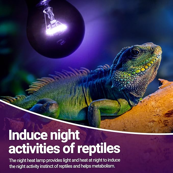 REPTI ZOO 2PCS Reptile Night Heat Lamp, 50W Moonlight Heat Bulb Infrared Heating Light Purple Reptile Heat Lamp Night Bulb for Bearded Dragon, Lizard, Snake, Turtle