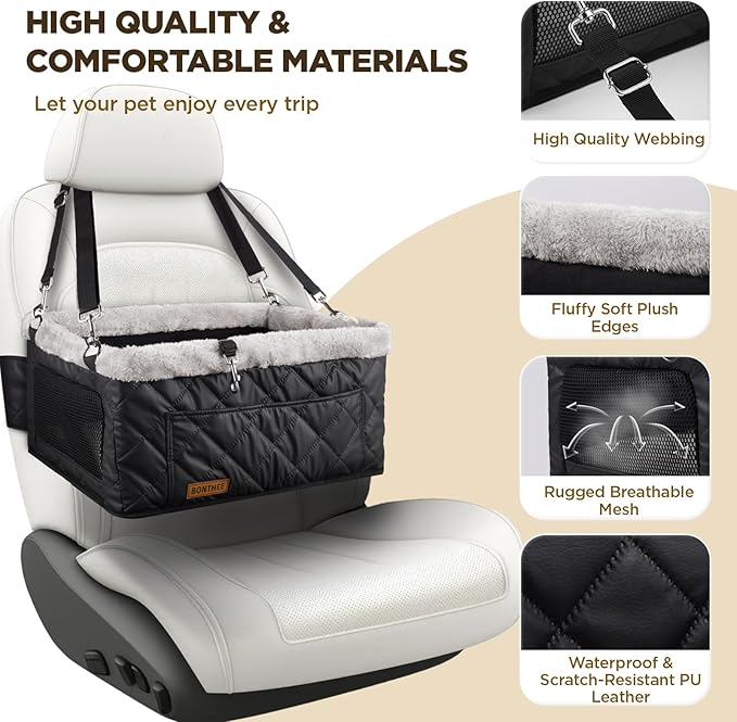 Upgrade Dog Booster Seat for Small Dogs,Small Dog Car Seat with Sturdy Metal Frame and Waterproof Leather Material for Small Pets up 20 lbs,Portable Travel Carrier with Storage Pocket
