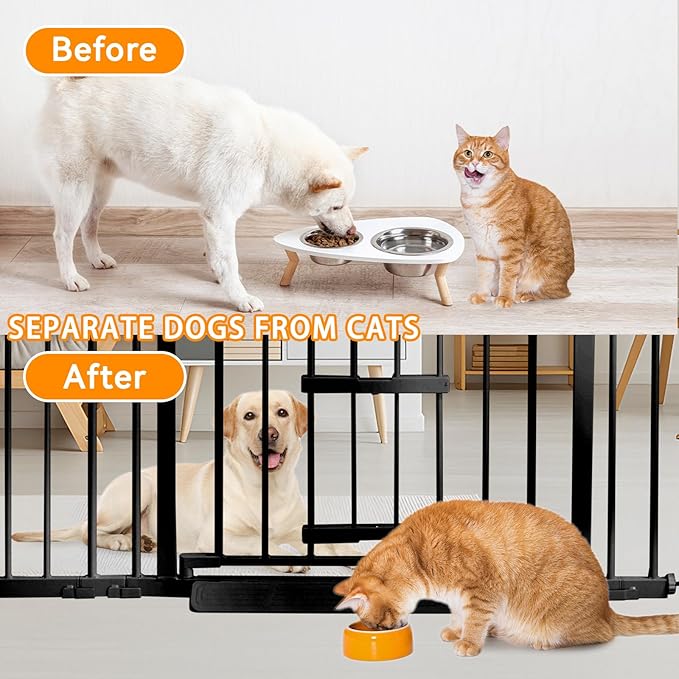 41 Inch Tall Baby Gate with Small Cat Door, Adjustable Auto Close Dog Gate Easy Walk Thru Pet Door for Stairs, Doorway, House (Black, 29.52"-43.71")
