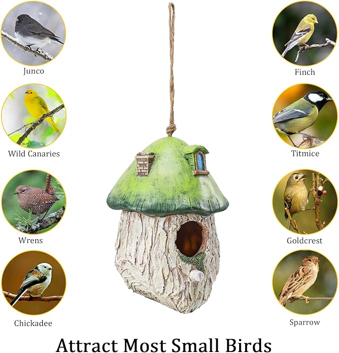 Yinns Bird House for Outside, Birdhouses for Outdoors Nesting, Decorative Resin Bird Houses for Yard Garden Decor, Water Proof