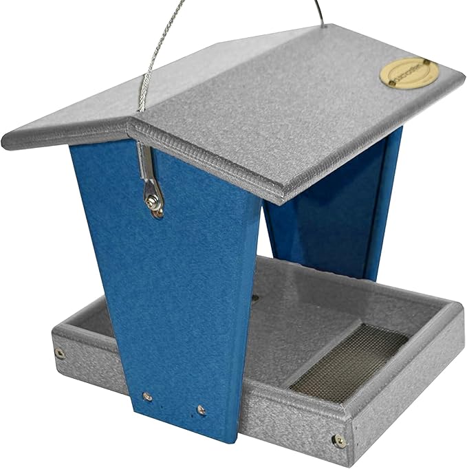 Plastic Hanging Hopper Bird Feeder, Small Bird Feeders for Outdoors, Suitable for Food Seed, Mealworm (Small, Light Gray & Blue)